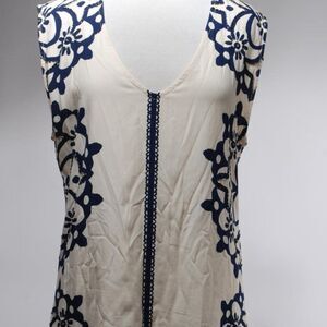 Free People Navy Blue Temecula Rayon V Neck Beaded Blouse Size